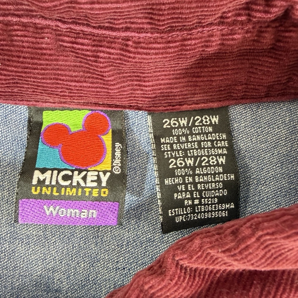 Vtg Y2K Micky Unlimited Embroidered Denim Shirt Womans 26/28 Disney Corduroy - Picture 7 of 14